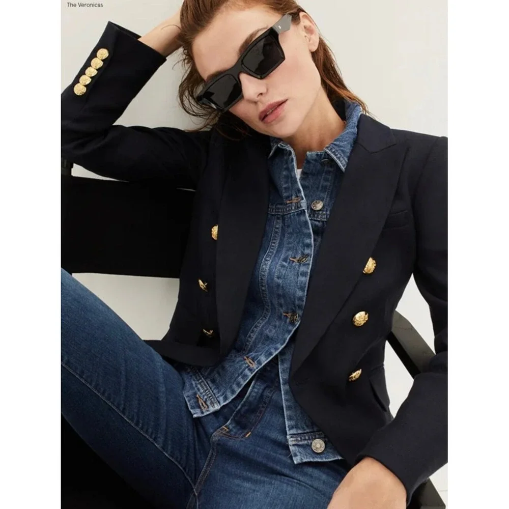 Veronica Beard Miller Dickey Jacket 6 Navy Gold Double Breasted Classic Office - Picture 16 of 16
